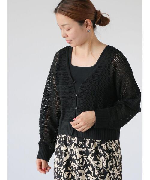 Lugnoncure（ルノンキュール）の「2WAY透かし編みニットカーディガン（カーディガン/ボレロ・レディース・ブラック/レッド/オフホワイト・F）」の2枚目の写真