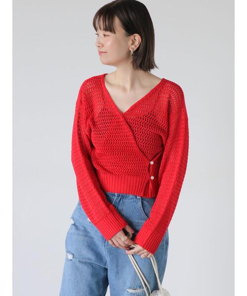 Lugnoncure（ルノンキュール）の「2WAY透かし編みニットカーディガン（カーディガン/ボレロ・レディース・ブラック/レッド/オフホワイト・F）」の6枚目の写真