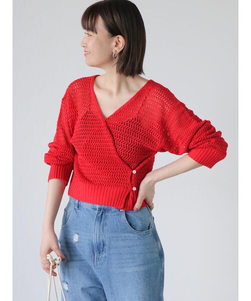 Lugnoncure（ルノンキュール）の「2WAY透かし編みニットカーディガン（カーディガン/ボレロ・レディース・ブラック/レッド/オフホワイト・F）」の7枚目の写真