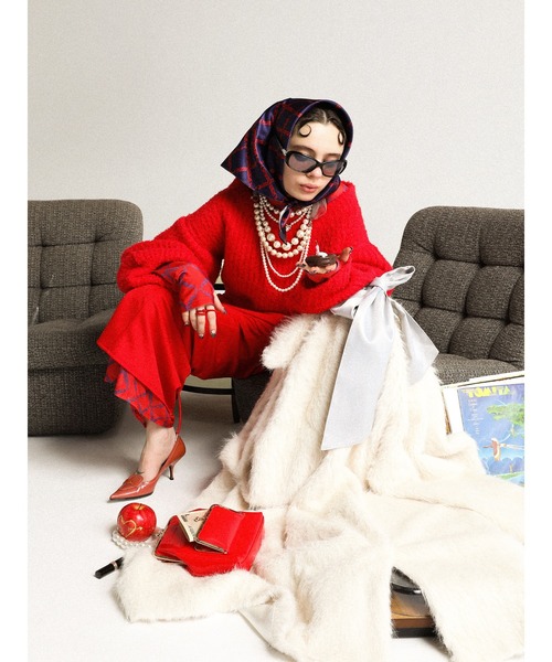 PAMEO POSE（パメオポーズ）の「Shaggy With Ribbon Coat（その他アウター・レディース・アイボリー/スカイブルー・FREE）」の4枚目の写真