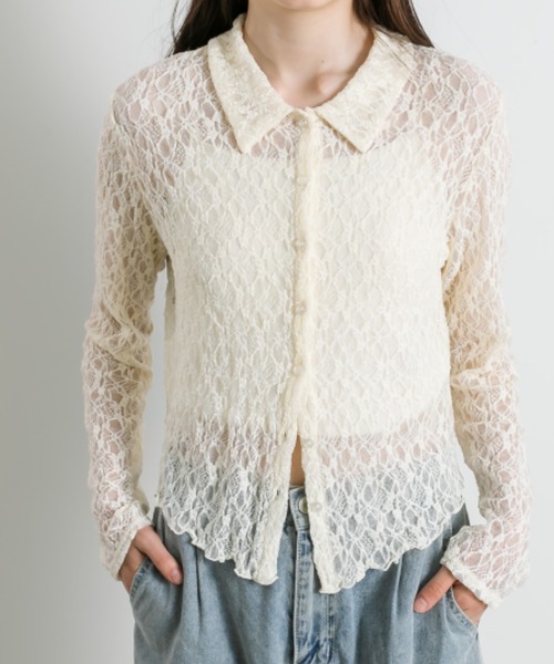 OLIVE des OLIVE（オリーブデオリーブ）の「レースブラウス　1041060910（シャツ/ブラウス・レディース・アイボリー/サックスブルー/ブラック・FREE）」の4枚目の写真