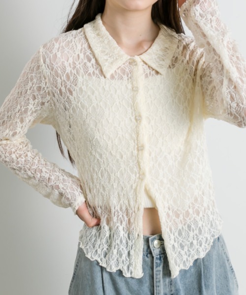 OLIVE des OLIVE（オリーブデオリーブ）の「レースブラウス　1041060910（シャツ/ブラウス・レディース・アイボリー/サックスブルー/ブラック・FREE）」の5枚目の写真