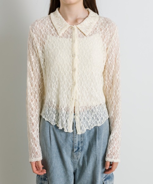 OLIVE des OLIVE（オリーブデオリーブ）の「レースブラウス　1041060910（シャツ/ブラウス・レディース・アイボリー/サックスブルー/ブラック・FREE）」の16枚目の写真
