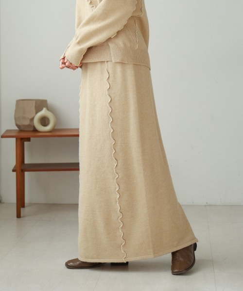 Bab（バブ）の「【セットアップ対応】ウェーブメロウニットスカート（スカート・レディース・アイボリー/ブラック/チャコールグレー/ライトグレー/ベージュ・FREE）」の5枚目の写真