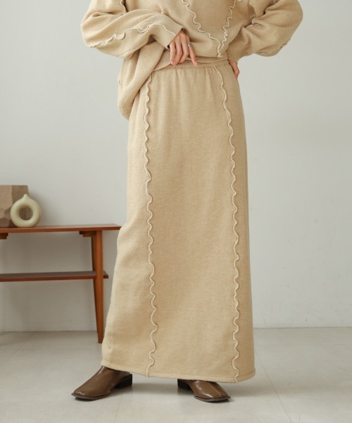 Bab（バブ）の「【セットアップ対応】ウェーブメロウニットスカート（スカート・レディース・アイボリー/ブラック/チャコールグレー/ライトグレー/ベージュ・FREE）」の9枚目の写真