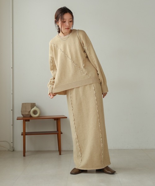 Bab（バブ）の「【セットアップ対応】ウェーブメロウニットスカート（スカート・レディース・アイボリー/ブラック/チャコールグレー/ライトグレー/ベージュ・FREE）」の10枚目の写真