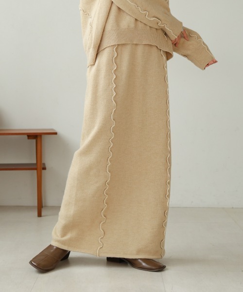 Bab（バブ）の「【セットアップ対応】ウェーブメロウニットスカート（スカート・レディース・アイボリー/ブラック/チャコールグレー/ライトグレー/ベージュ・FREE）」の11枚目の写真