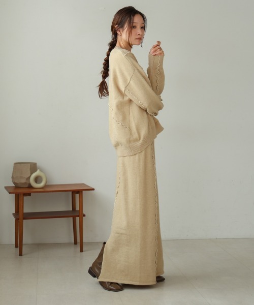 Bab（バブ）の「【セットアップ対応】ウェーブメロウニットスカート（スカート・レディース・アイボリー/ブラック/チャコールグレー/ライトグレー/ベージュ・FREE）」の12枚目の写真