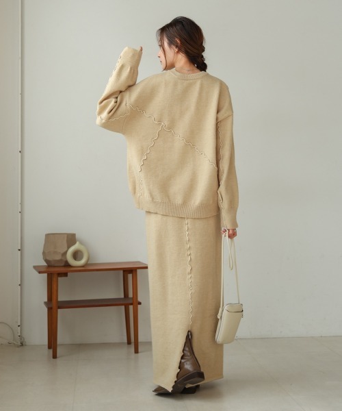 Bab（バブ）の「【セットアップ対応】ウェーブメロウニットスカート（スカート・レディース・アイボリー/ブラック/チャコールグレー/ライトグレー/ベージュ・FREE）」の14枚目の写真