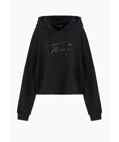 EMPORIO ARMANI（エンポリオアルマーニ）の「【エンポリオ アルマーニ】ASV フード付きスウェットシャツ オーガニックフレンチテリー 光沢ラバーロゴ（スウェット・レディース・ブラック・MEDIUM/SMALL/X-SMALL）」の4枚目の写真