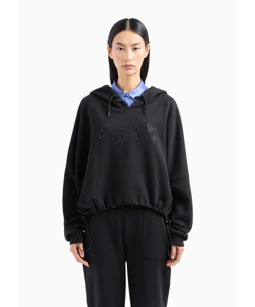 EMPORIO ARMANI（エンポリオアルマーニ）の「【エンポリオ アルマーニ】ASV フード付きスウェットシャツ オーガニックフレンチテリー 光沢ラバーロゴ（スウェット・レディース・ブラック・MEDIUM/SMALL/X-SMALL）」の5枚目の写真