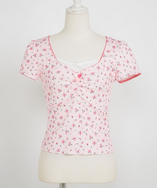 Diable baiser(ディアブルベーゼ)の「プチローズプリント半袖カットソー(Tシャツ/カットソー・レディース・ベビーピンク/ブルー・SMALL/LL/LARGE/MEDIUM)」の9枚目の写真