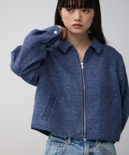 AZUL by moussy（アズールバイマウジー）の「ラメツイードショートジャケット（テーラードジャケット・レディース・ブラック/ライトベージュ/ブルー・FREE）」の3枚目の写真