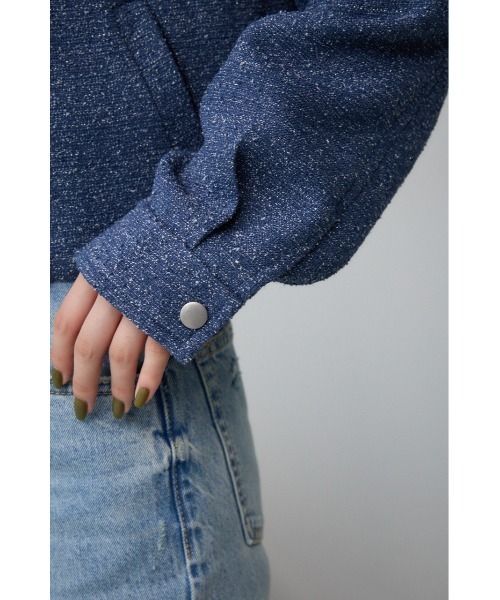 AZUL by moussy（アズールバイマウジー）の「ラメツイードショートジャケット（テーラードジャケット・レディース・ブラック/ライトベージュ/ブルー・FREE）」の6枚目の写真