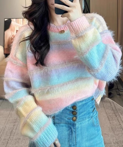 シャギーボーダーニットプルオーバー（ニット/セーター）｜deux amour（ドゥーザムール）