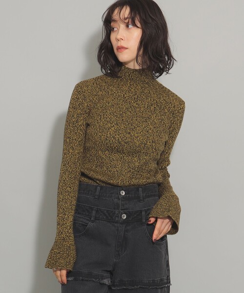 Ray BEAMS(レイビームス)の「メランジ リブ フレアスリーブ ニット(ニット/セーター・レディース・レッド/イエロー・ONE SIZE)」の1枚目の写真