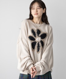 RAGEBLUE | 【UNISEX】boucle flower motif loose knit/ブークレフラワーモチーフルーズニット(ニット/セーター)