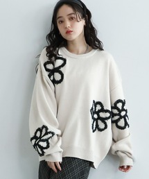 RAGEBLUE | 【UNISEX】boucle flower motif loose knit/ブークレフラワーモチーフルーズニット(ニット/セーター)