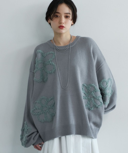 RAGEBLUE（レイジブルー）の「＜累計販売数10000点！＞【WOMENS】WEB限定/ブークレフラワーモチーフルーズニット（ニット/セーター・レディース・ホワイト系1/ホワイト系2/ブラック系1/ブラック系2/グレー系1/グレー系2/ブラウン系1/ブラウン系2/ブルー系2/ブルー系1/グレー系3/ブラック系3/ホワイト系3/ホワイト系4/その他35/ブラック系4/その他5/グレー系4/ピンク系その他7/ピンク系その他6・FREE）」の12枚目の写真