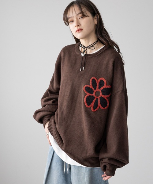 RAGEBLUE（レイジブルー）の「＜累計販売数10000点！＞【WOMENS】WEB限定/ブークレフラワーモチーフルーズニット（ニット/セーター・レディース・ホワイト系1/ホワイト系2/ブラック系1/ブラック系2/グレー系1/グレー系2/ブラウン系1/ブラウン系2/ブルー系2/ブルー系1/グレー系3/ブラック系3/ホワイト系3/ホワイト系4/その他35/ブラック系4/その他5/グレー系4/ピンク系その他7/ピンク系その他6・FREE）」の13枚目の写真