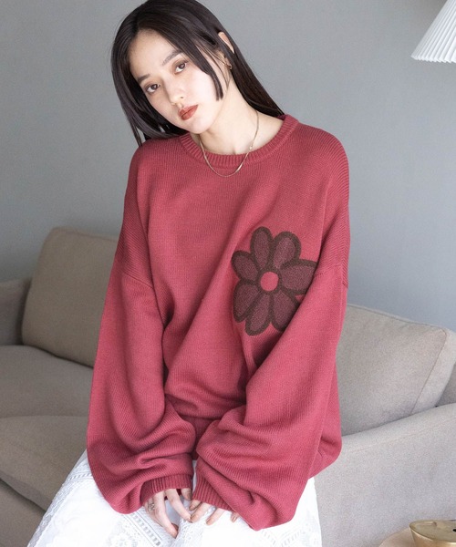 RAGEBLUE（レイジブルー）の「＜累計販売数10000点！＞【WOMENS】WEB限定/ブークレフラワーモチーフルーズニット（ニット/セーター・レディース・ホワイト系1/ホワイト系2/ブラック系1/ブラック系2/グレー系1/グレー系2/ブラウン系1/ブラウン系2/ブルー系2/ブルー系1/グレー系3/ブラック系3/ホワイト系3/ホワイト系4/その他35/ブラック系4/その他5/グレー系4/ピンク系その他7/ピンク系その他6・FREE）」の17枚目の写真