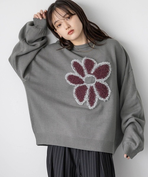 セール】【UNISEX】boucle flower motif loose knit/ブークレ