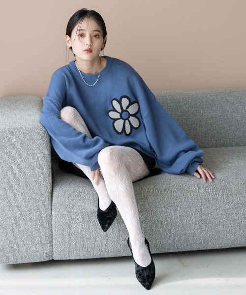 WOMENS】ブークレフラワーモチーフルーズニット（ニット