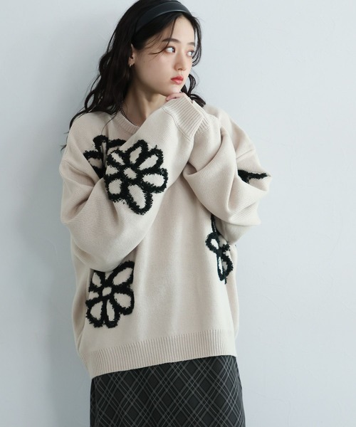 UNISEX】boucle flower motif loose knit/ブークレフラワー