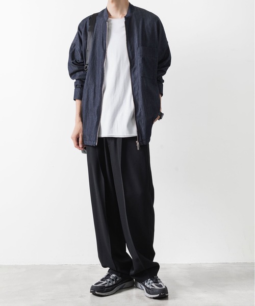 YLEVE バンドカラー ノーカラー シャツ 5 NAMIKAZUさん着用 セール】【 直営店・ZOZOTOWN限定 】5.5ozデニム ワンウォッシュ