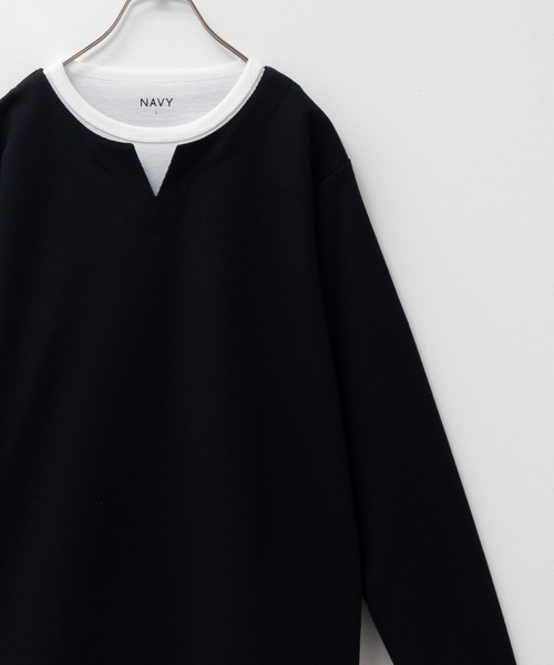 NAVY(ネイビー)の「NAVY 時短コーデ キーネックロンT(Tシャツ/カットソー・メンズ・グリーン/ブラック/グレイッシュベージュ/ネイビー・XXL/S/M/L/XL)」の1枚目の写真