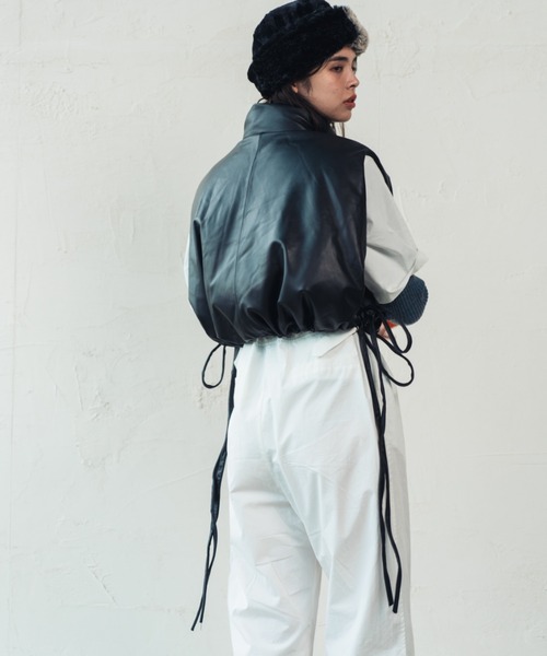 ORIENT MILLINERY（オリエント ミリナリー）の「SHEEP SKIN LEATHER DOWN VEST | リアルシープスキン ダウンベスト（その他アウター・レディース・ブラック/カーキ・FREE）」の5枚目の写真