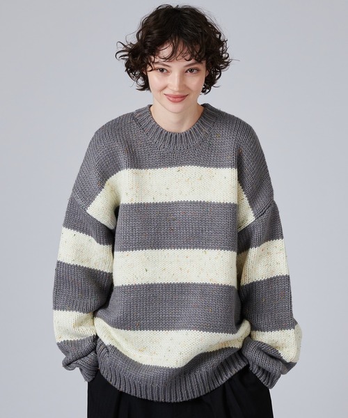 ★美品◆シップス◆ボリュームスリーブボーダーニットbk セール】 *ボリュームスリーブボーダーニット◇ （ニット