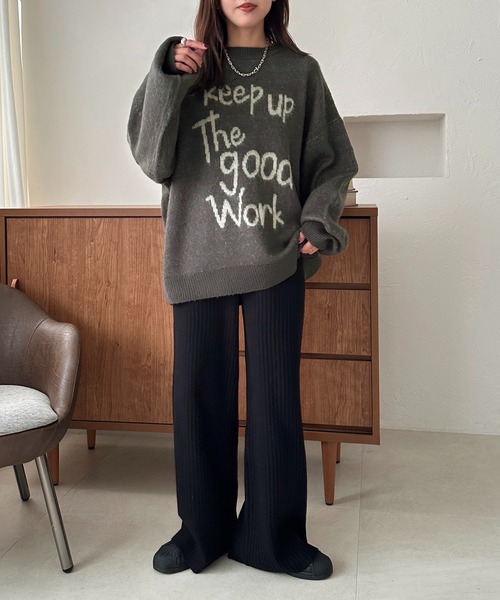 apres jour mignon（アプレジュールミニョン）の「リブニットパンツ【ZOZOTOWN限定アイテム】（その他パンツ・レディース・ブラック/グレイッシュベージュ/アイボリー/ダークブラウン/オレンジ・X-LARGE/SMALL/MEDIUM）」の17枚目の写真
