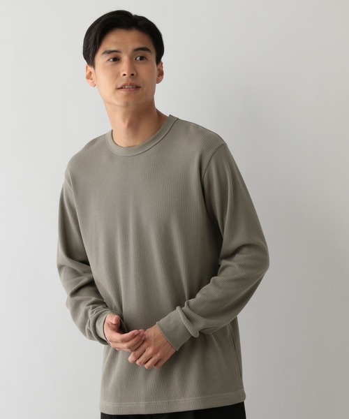 GLOBAL WORK Smile Seed Store（グローバルワーク スマイルシードストア）の「サーモモイストワッフルクルーTシャツ長袖/143073（Tシャツ/カットソー・メンズ・ブラック/グレイッシュベージュ/チャコール/オフホワイト/セージグリーン・MEDIUM/SMALL/X-LARGE/LARGE）」の4枚目の写真