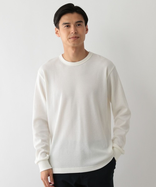 GLOBAL WORK Smile Seed Store（グローバルワーク スマイルシードストア）の「サーモモイストワッフルクルーTシャツ長袖/143073（Tシャツ/カットソー・メンズ・ブラック/グレイッシュベージュ/チャコール/オフホワイト/セージグリーン・MEDIUM/SMALL/X-LARGE/LARGE）」の2枚目の写真