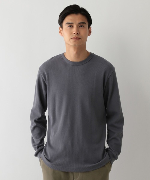 GLOBAL WORK Smile Seed Store（グローバルワーク スマイルシードストア）の「サーモモイストワッフルクルーTシャツ長袖/143073（Tシャツ/カットソー・メンズ・ブラック/グレイッシュベージュ/チャコール/オフホワイト/セージグリーン・MEDIUM/SMALL/X-LARGE/LARGE）」の3枚目の写真