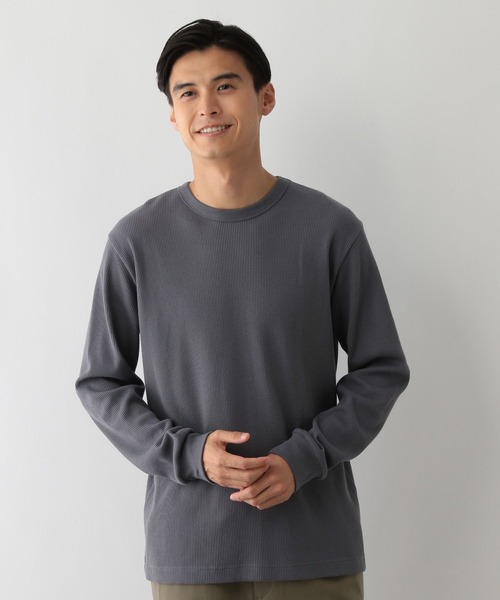 GLOBAL WORK Smile Seed Store（グローバルワーク スマイルシードストア）の「サーモモイストワッフルクルーTシャツ長袖/143073（Tシャツ/カットソー・メンズ・ブラック/グレイッシュベージュ/チャコール/オフホワイト/セージグリーン・MEDIUM/SMALL/X-LARGE/LARGE）」の19枚目の写真