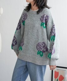 花柄ジャガードニット