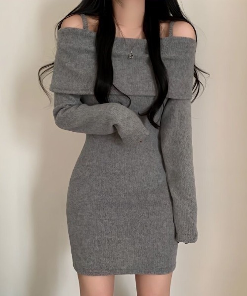 GEMEDA（ジェメダ）の「オフショルダースリムフィットワンピース（ワンピース・レディース・ブラック/グレー/アイボリー・M）」の8枚目の写真