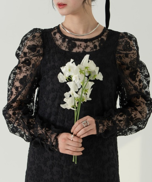 hinariフラワー刺繍チュールレースワンピース ドレス セール】フラワー刺繍チュールレースワンピース（ワンピース）｜hinari