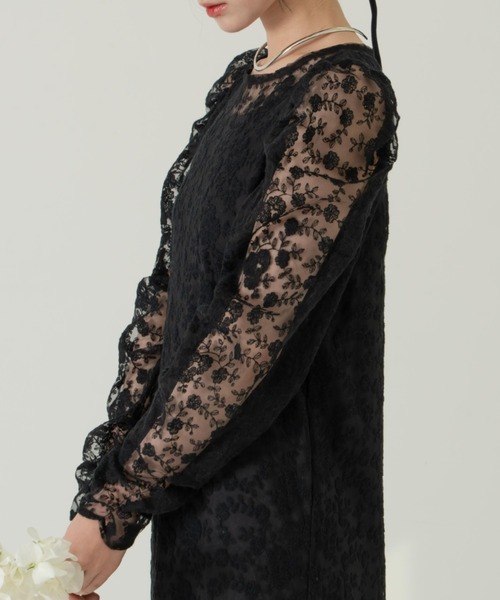 フラワー刺繍チュールレースワンピース（ワンピース）｜hinari（ヒナリ