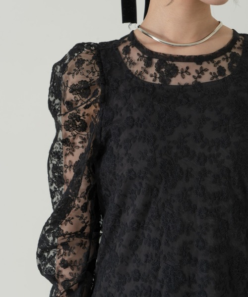 hinari フラワー刺繍チュールレースワンピース フラワー刺繍チュールレースワンピース（ワンピース）｜hinari