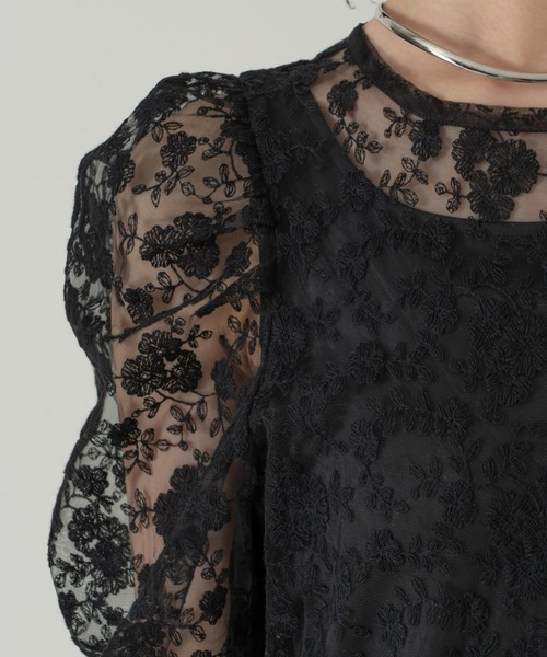 フラワー刺繍チュールレースワンピース（ワンピース）｜hinari（ヒナリ