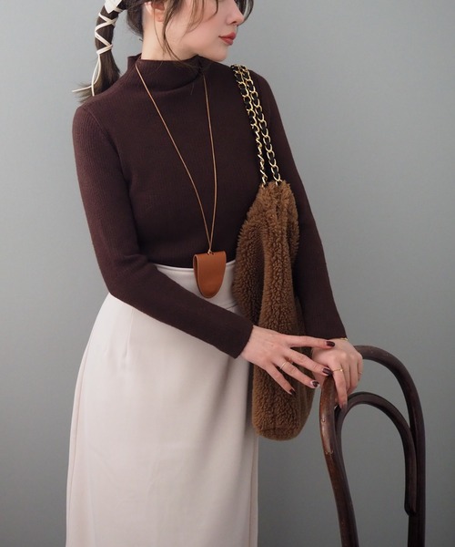 fleece lining highneck rib knit /裏起毛プチハイネックリブニット