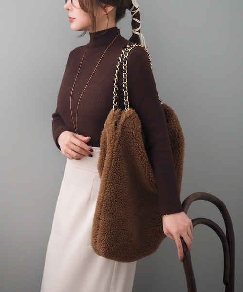 LAULEN(ローレン)の「fleece lining highneck rib knit /裏起毛プチハイネックリブニット(ニット/セーター・レディース・ブラック/アイボリー/ブラウン/ベージュ・FREE)」の12枚目の写真