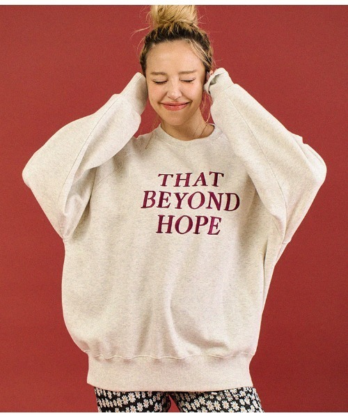 anap mimpi（アナップミンピ）の「裏起毛 ラグラン メッセージ刺繍 スウェット トレーナー（スウェット・レディース・グリーン/キナリ・FREE）」の3枚目の写真