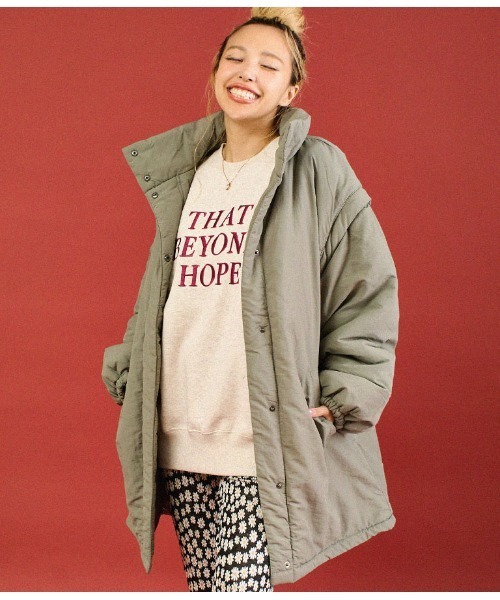 anap mimpi（アナップミンピ）の「裏起毛 ラグラン メッセージ刺繍 スウェット トレーナー（スウェット・レディース・グリーン/キナリ・FREE）」の9枚目の写真