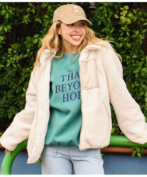 anap mimpi（アナップミンピ）の「裏起毛 ラグラン メッセージ刺繍 スウェット トレーナー（スウェット・レディース・グリーン/キナリ・FREE）」の17枚目の写真