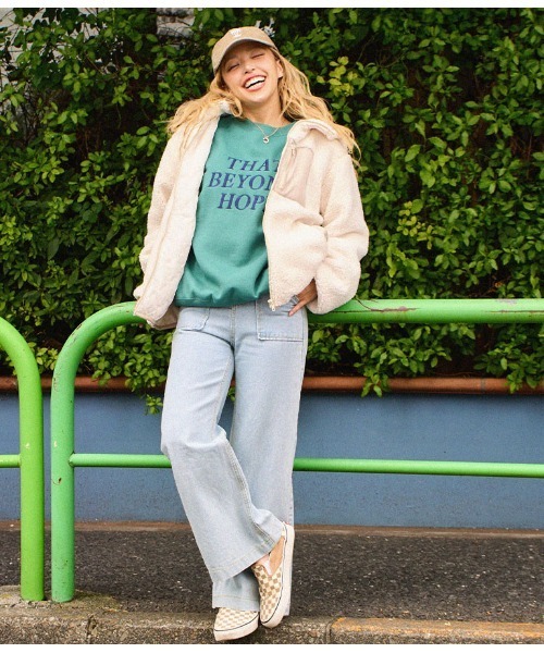 anap mimpi（アナップミンピ）の「裏起毛 ラグラン メッセージ刺繍 スウェット トレーナー（スウェット・レディース・グリーン/キナリ・FREE）」の18枚目の写真