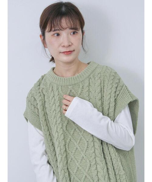 Samansa Mos2 blue(サマンサモスモスブルー)の「【帯電防止】マットモールニットベスト(ニット/セーター・レディース・オフホワイト/グレー/グリーン・F)」の4枚目の写真